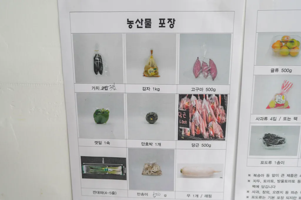 학성신선마트 농산물 포장 기준표