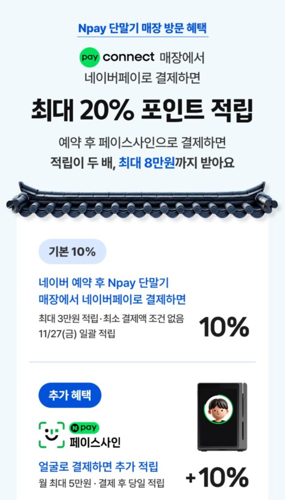 맛동여지도 Npay 단말기 매장 방문 혜택, 기본 10%와 페이스사인 추가 10% 최대 20% 포인트 적립