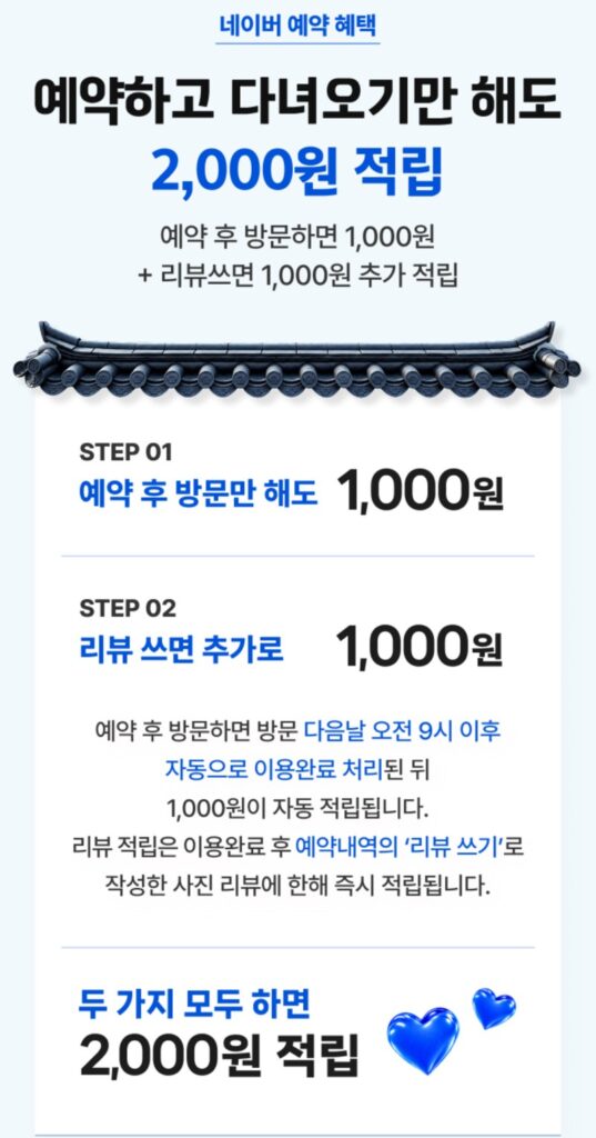 맛동여지도 네이버 예약 혜택, 예약 후 방문 1,000원과 리뷰 1,000원 합산 2,000원 적립
